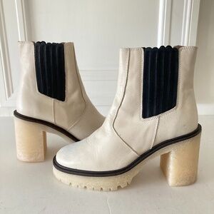 NWOT Free People James Chelsea White Leather Heeled Boots Sz 37.5